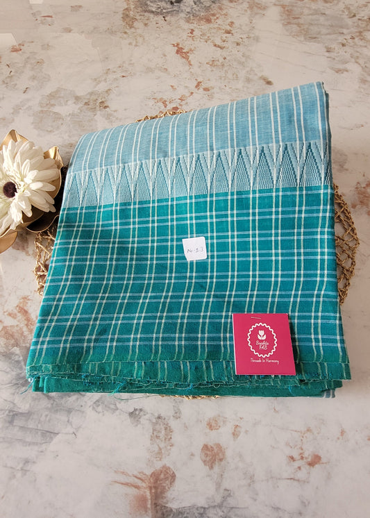 Washed Green and Teal Mangalgiri Cotton Saree- Andhra