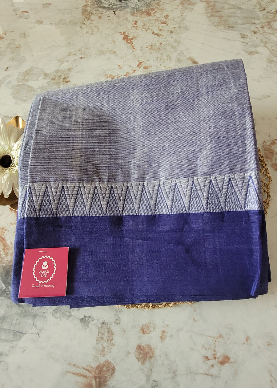 Light Blue And Indigo Colour Mangalgiri Cotton Saree- Andhra