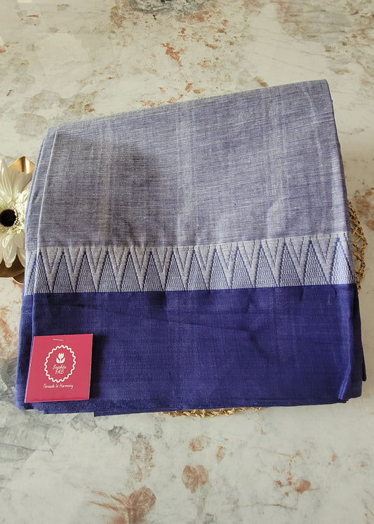 Light Blue And Indigo Colour Mangalgiri Cotton Saree- Andhra
