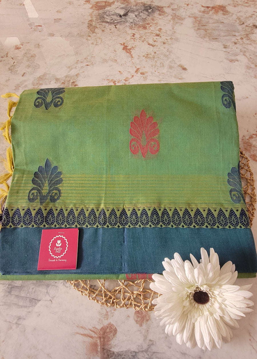 Negamam Cotton Saree In Green And Blue- TN