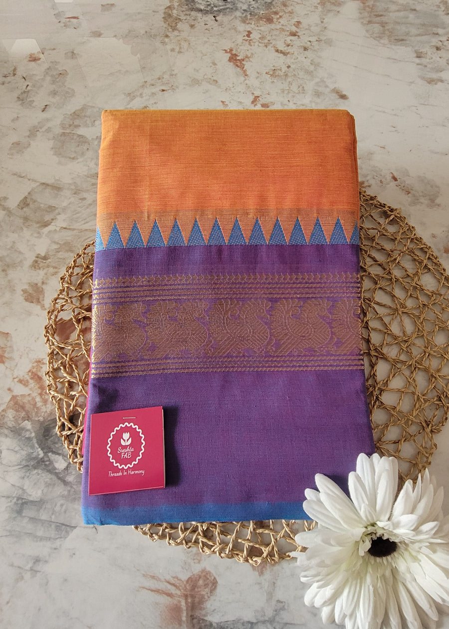 Mustard Yellow Chettinad Cotton Saree -TN