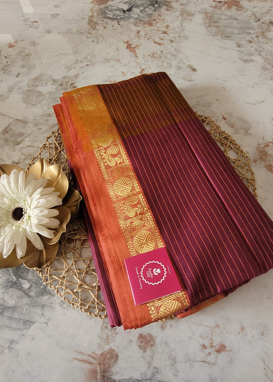 Maroon And Mustard Poly Cotton Saree-Casual
