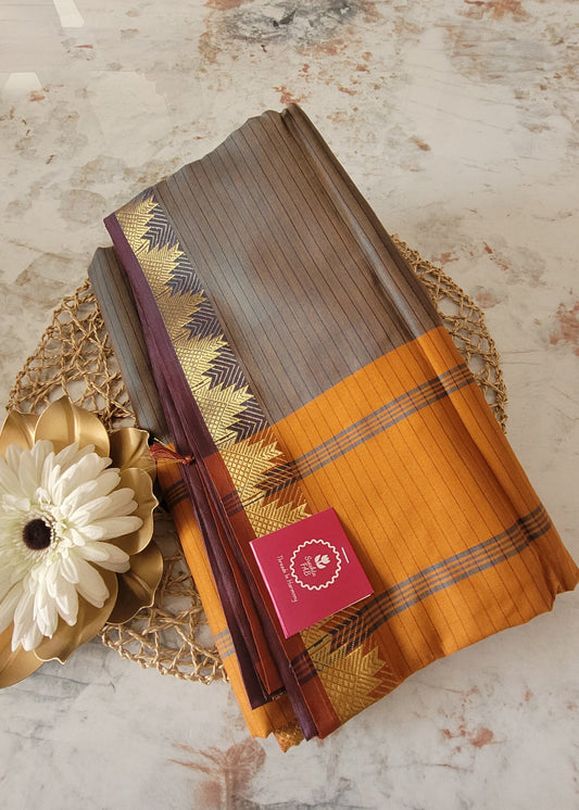 Grey And Mustard Dual Toned Poly Cotton Saree-Casual