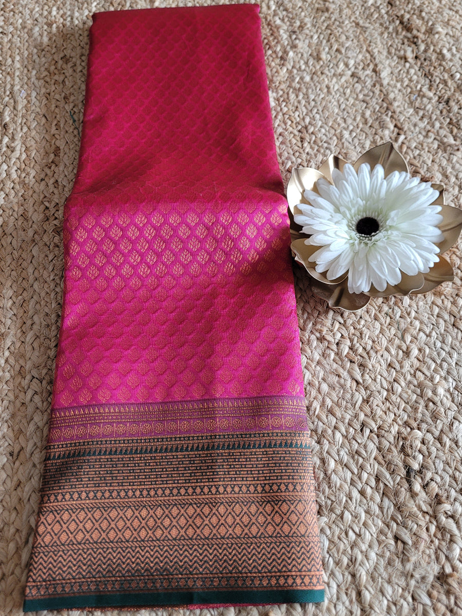 Rani Pink And Green Semi Kanchi Silk Saree- TN