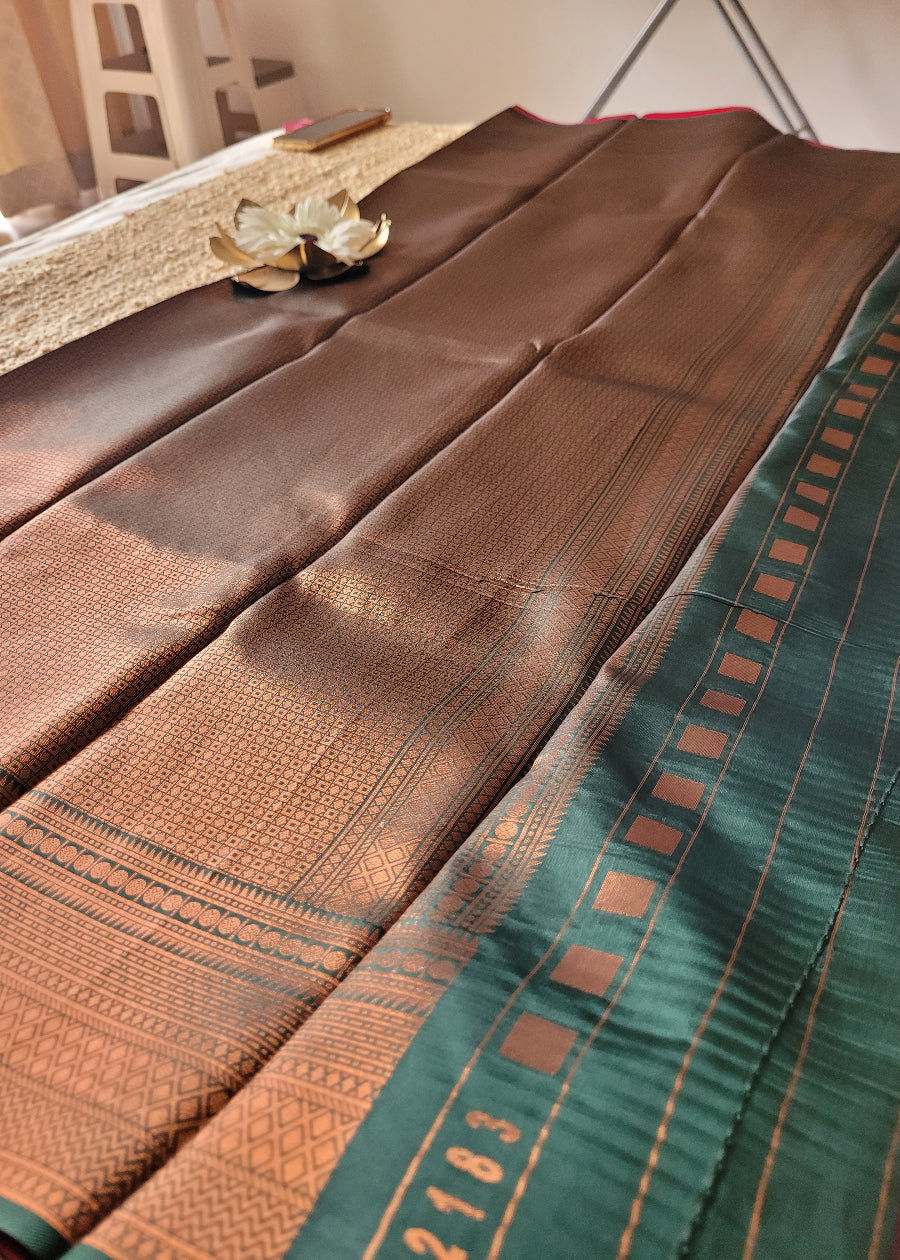 Rani Pink And Green Semi Kanchi Silk Saree- TN