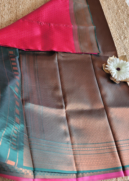 Rani Pink And Green Semi Kanchi Silk Saree- TN