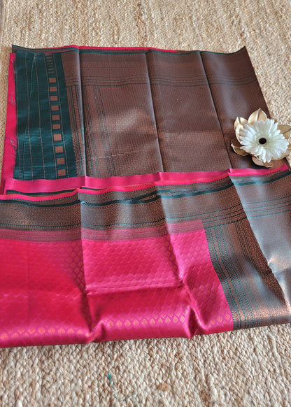 Rani Pink And Green Semi Kanchi Silk Saree- TN