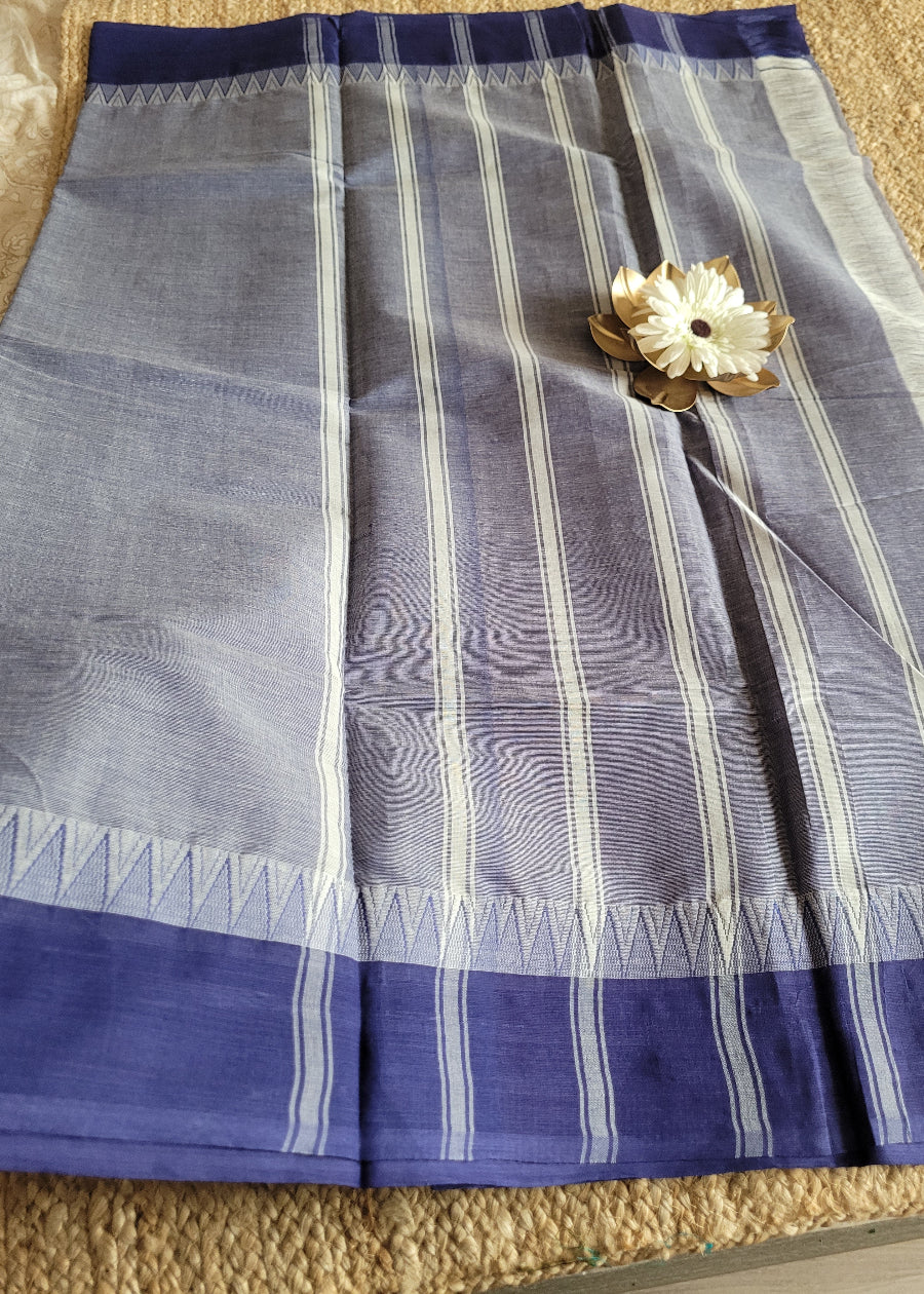 Light Blue And Indigo Colour Mangalgiri Cotton Saree- Andhra