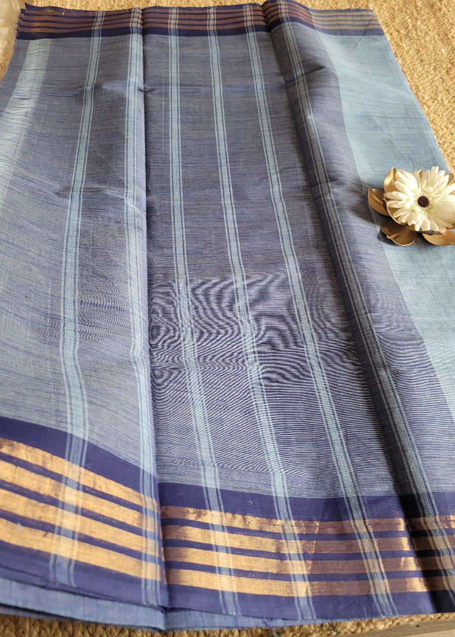 Light Denim Blue Colour Mangalgiri Cotton Saree-Andhra