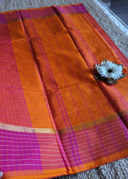 Orange And Fuchsia Pink Mangalgiri Cotton Saree- Andhra