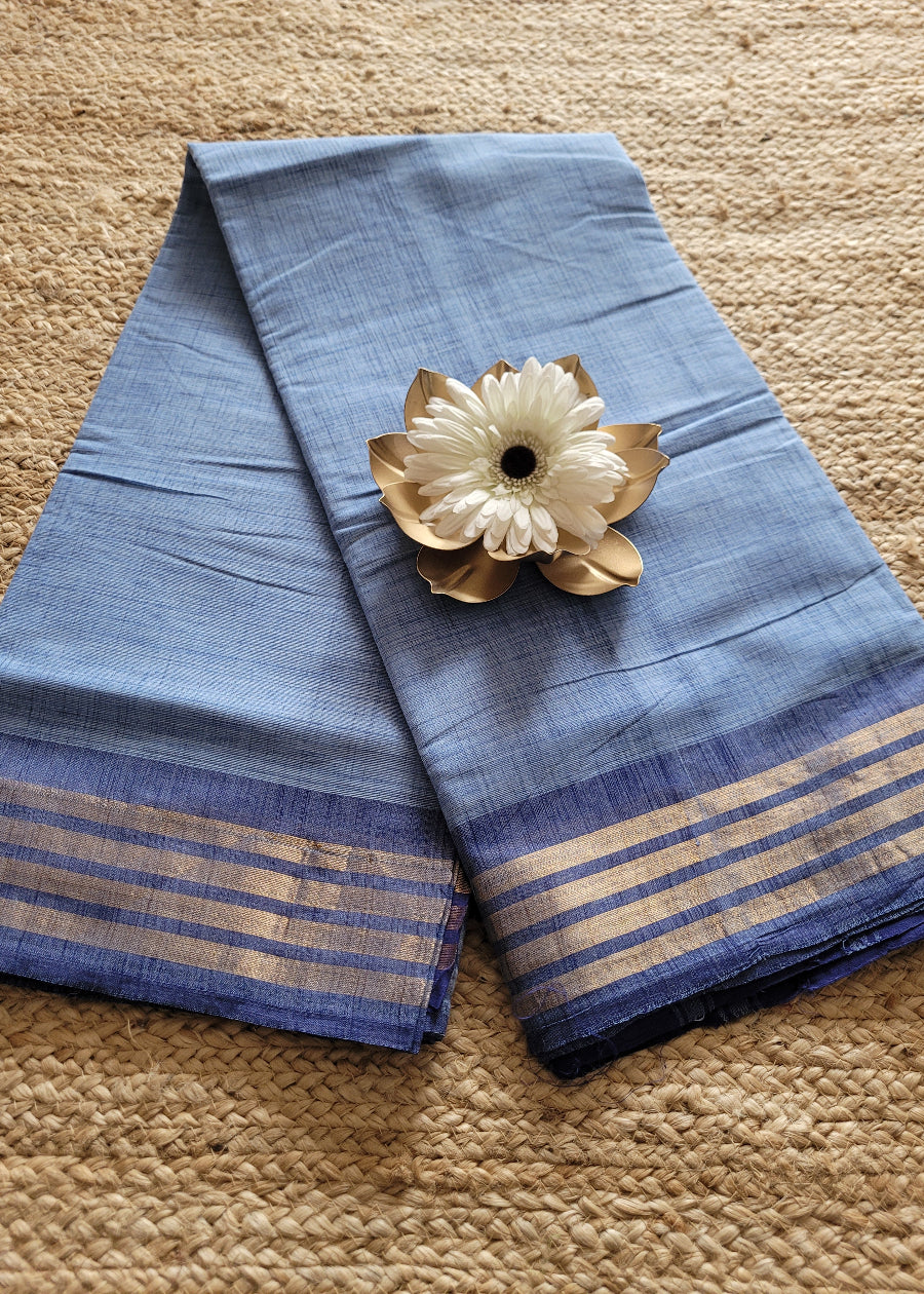 Light Denim Blue Colour Mangalgiri Cotton Saree-Andhra