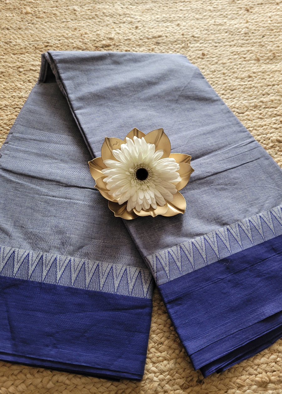 Light Blue And Indigo Colour Mangalgiri Cotton Saree- Andhra