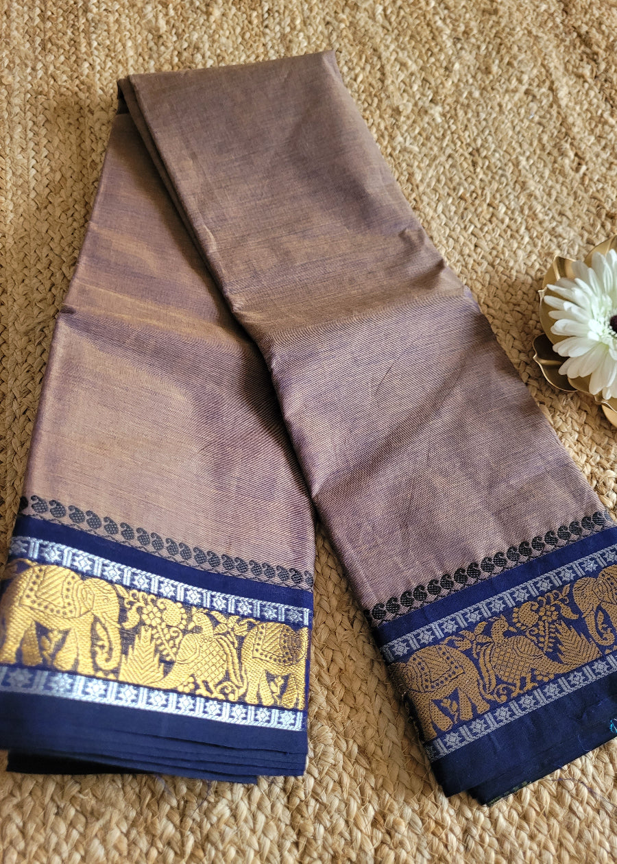Chocolate And Black Colour Chettinad Cotton Saree-TN