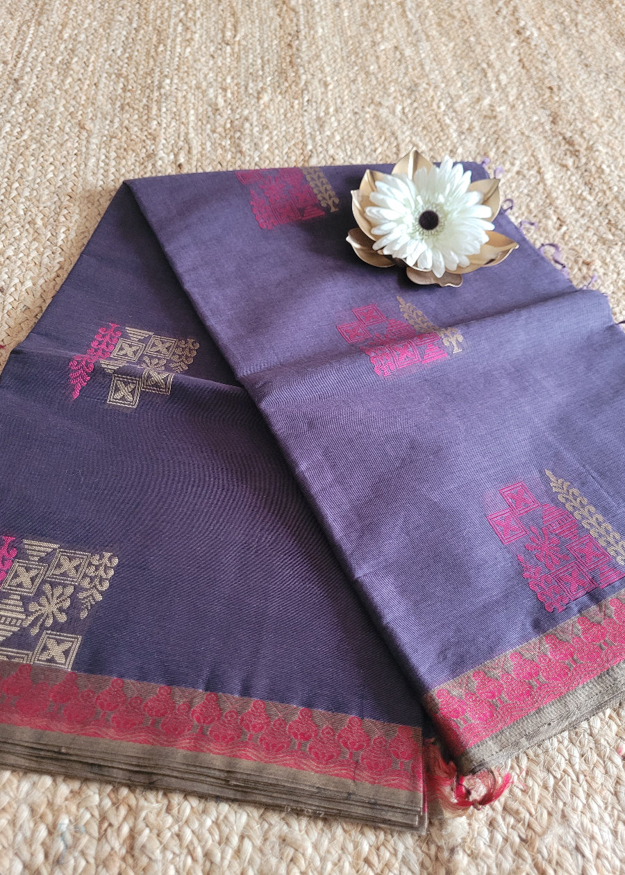 Pale Violet Negamam Cotton Saree- TN
