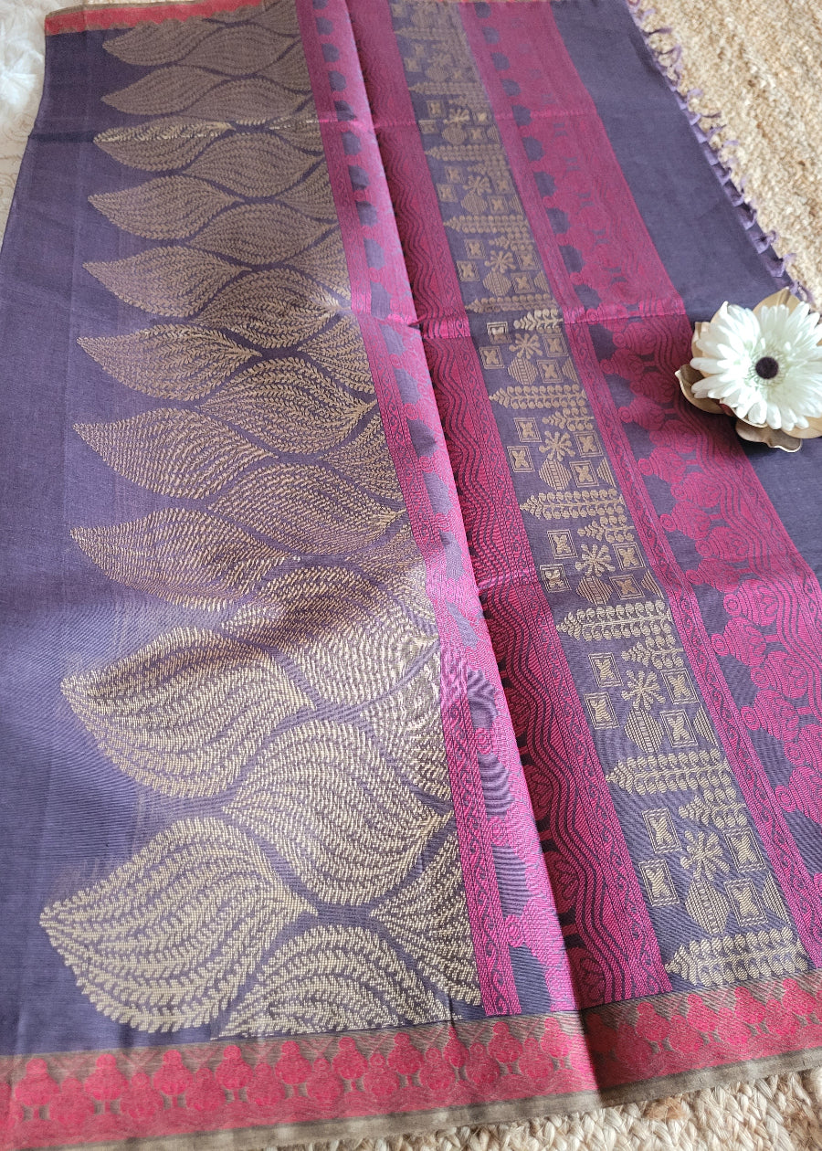 Pale Violet Negamam Cotton Saree- TN