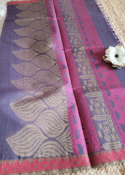 Pale Violet Negamam Cotton Saree- TN