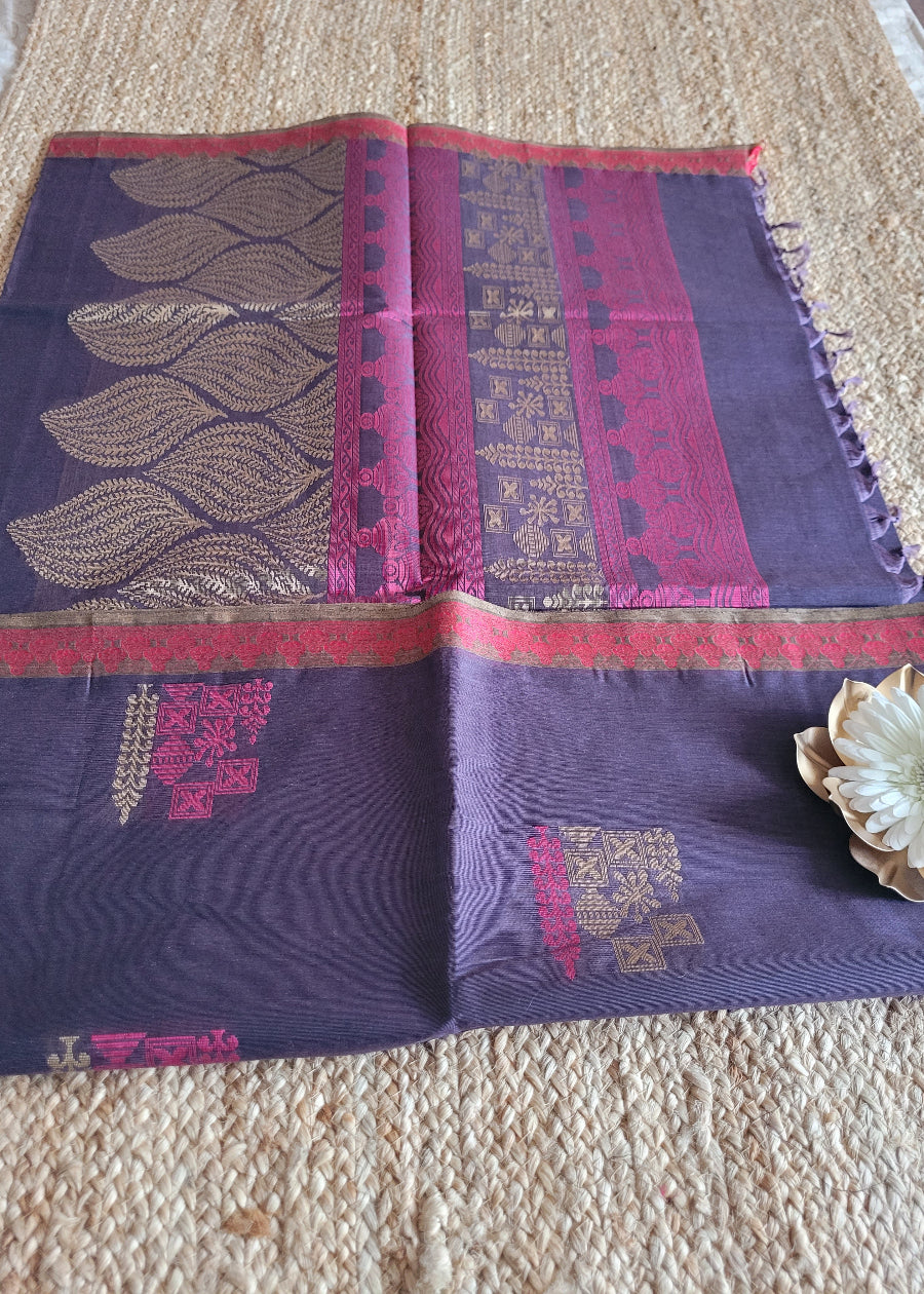 Pale Violet Negamam Cotton Saree- TN