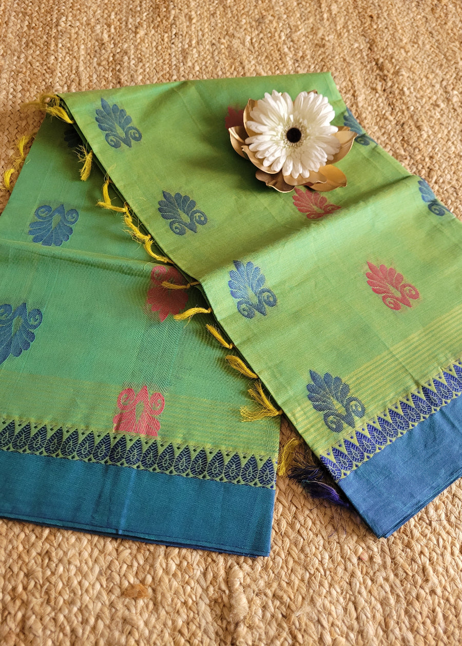 Negamam Cotton Saree In Green And Blue- TN