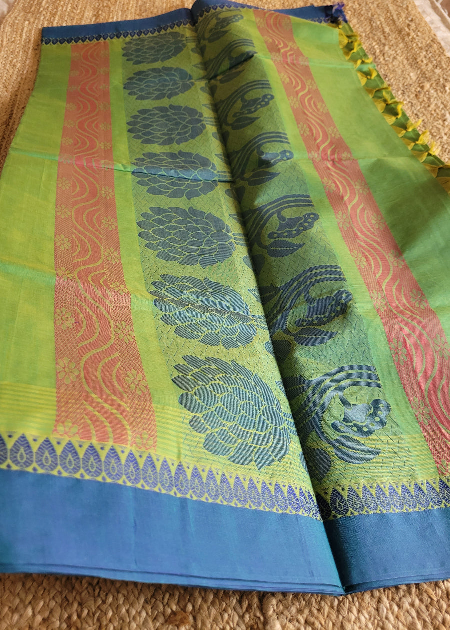 Negamam Cotton Saree In Green And Blue- TN