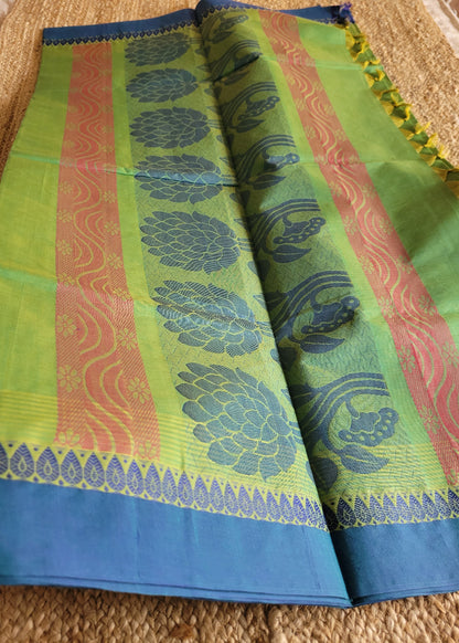 Negamam Cotton Saree In Green And Blue- TN