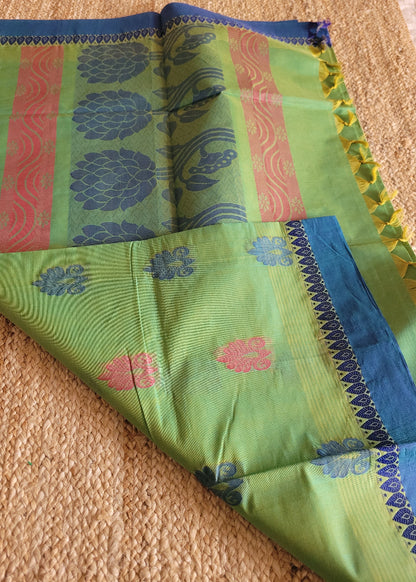 Negamam Cotton Saree In Green And Blue- TN