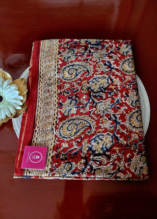 Kalamkari Handblock Printed Cotton Saree in Maroon- Andhra