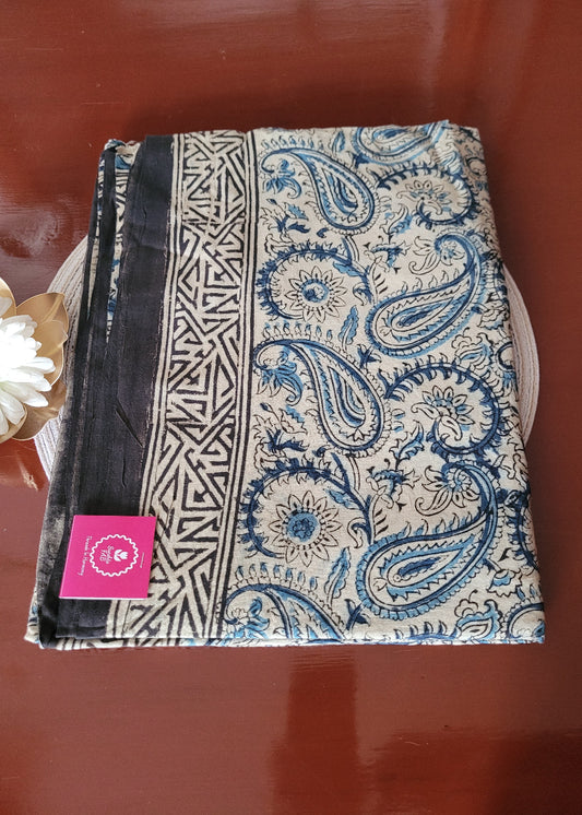 Hand Block Printed Kalamkari  Soft Cotton Saree - Andhra