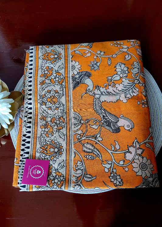 Turmeric Yellow Kalamkari Cotton Saree-Andhra