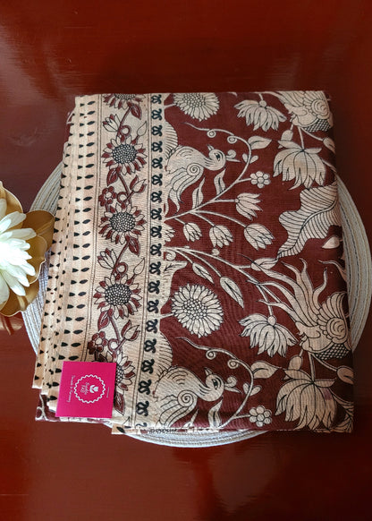 Coffe Brown Kalamkari Cotton Saree- Andhra