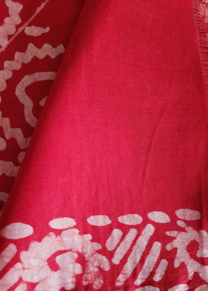 Chilli Red Jute Cotton Saree In Batik Print -Bengal
