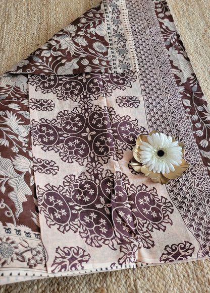 Coffe Brown Kalamkari Cotton Saree- Andhra