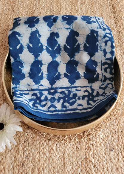 Offwhite And Indigo Blue Pure Cotton Saree- Jaipur