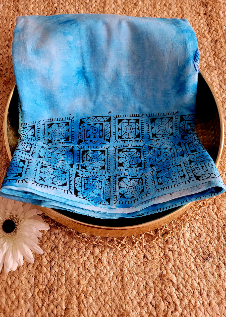 Light Blue Pure Cotton Saree- Jaipur