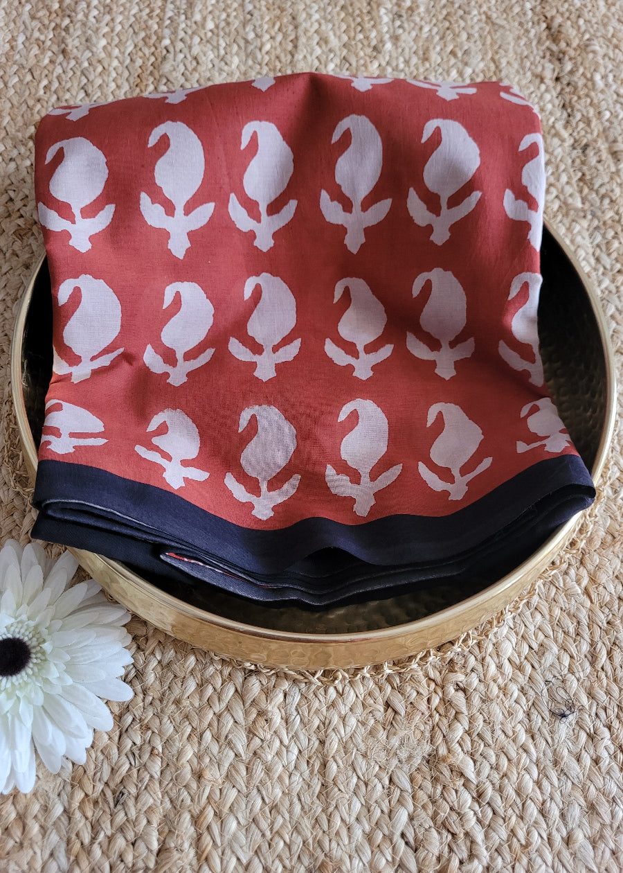 Black And Red Pure Cotton Saree- Jaipur