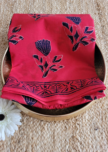 Red Pure Cotton Saree- Jaipur