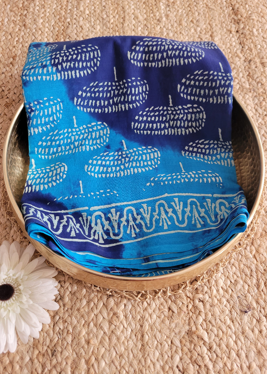 Copper Sulphate Blue And Dark Blue Pure cotton Saree- Jaipur