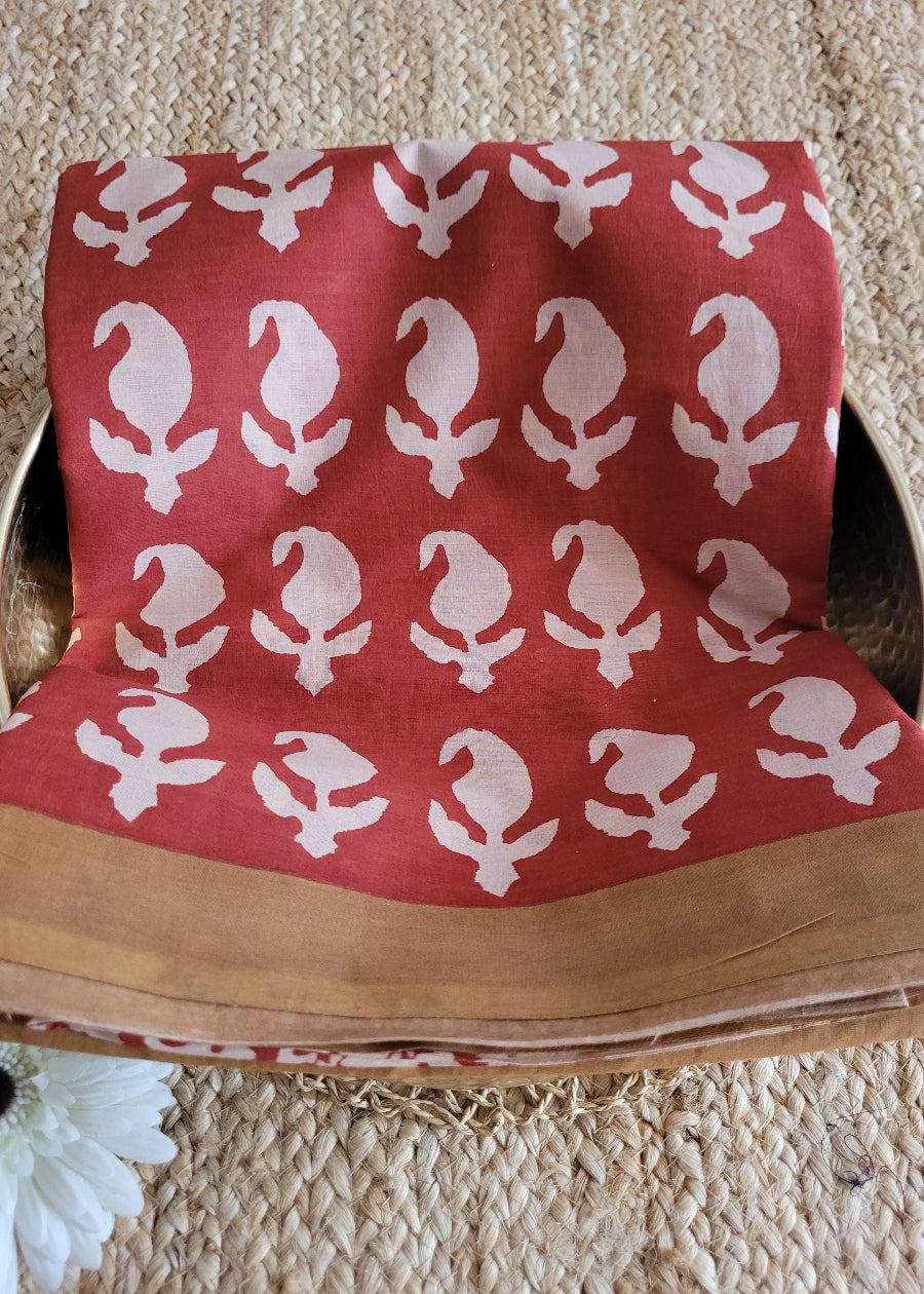 Brown And Maroon Pure Cotton Saree- Jaipur