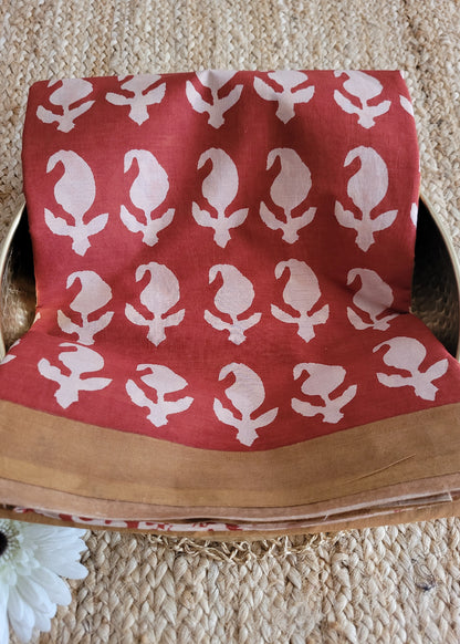 Brown And Maroon Pure Cotton Saree- Jaipur