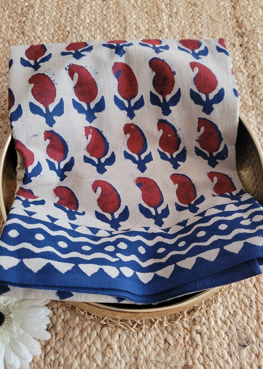 Beige And Maroon Pure Cotton Saree- Jaipur