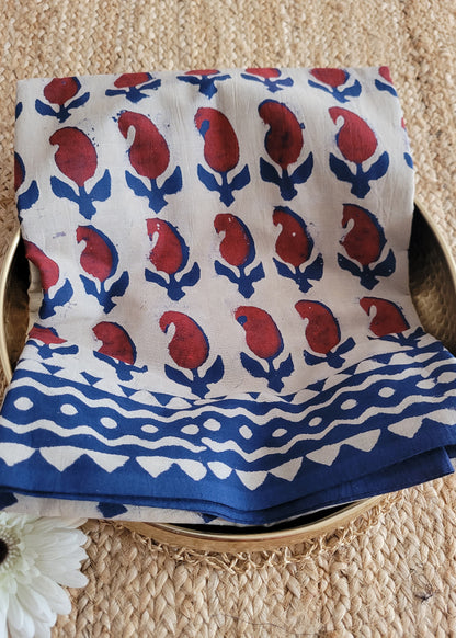 Beige And Maroon Pure Cotton Saree- Jaipur