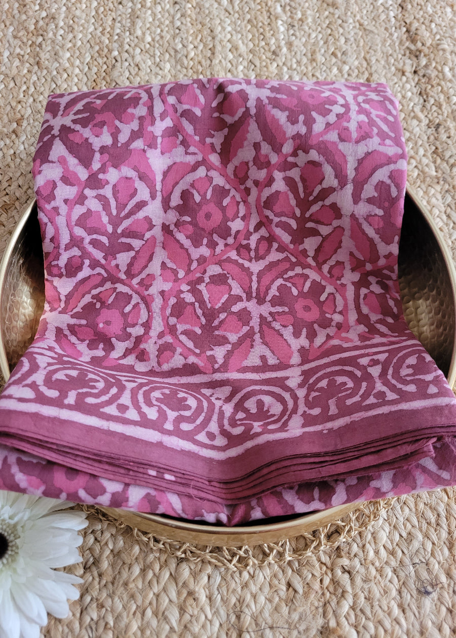 Mauve Pink Pure Cotton Saree- Jaipur