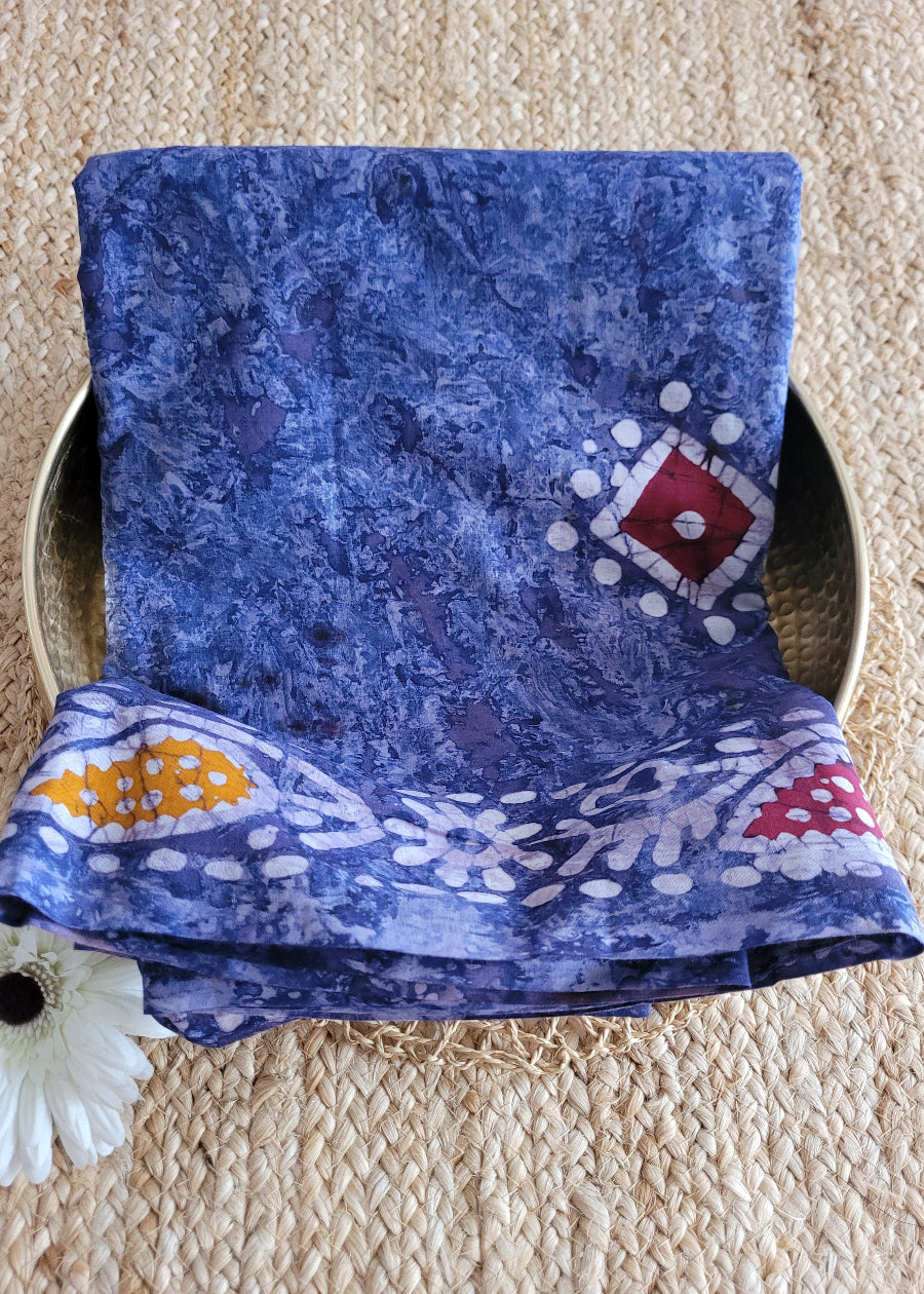 Denim Blue Pure Cotton Saree- Jaipur