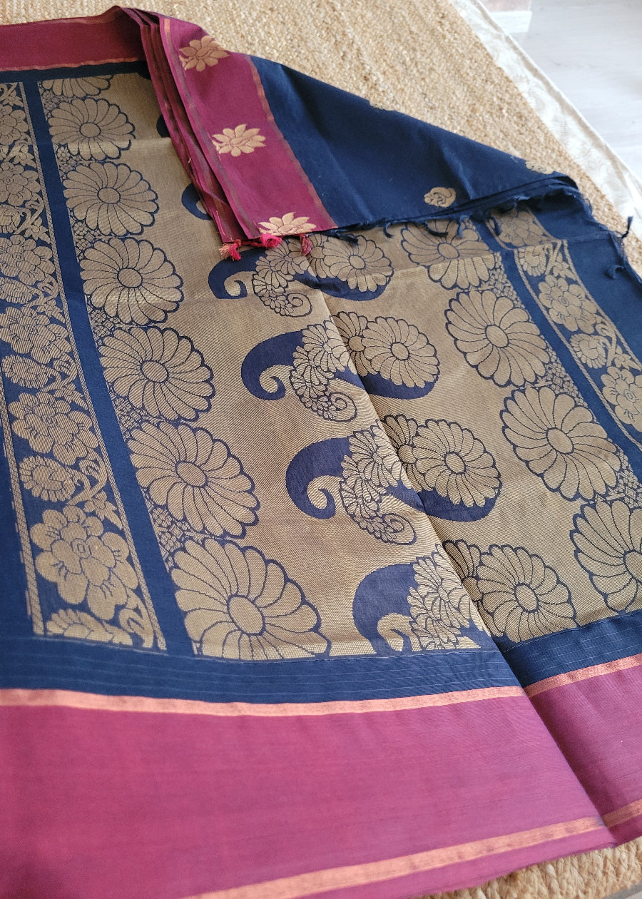 Negamam Cotton Saree In Blue And Majenta- TN