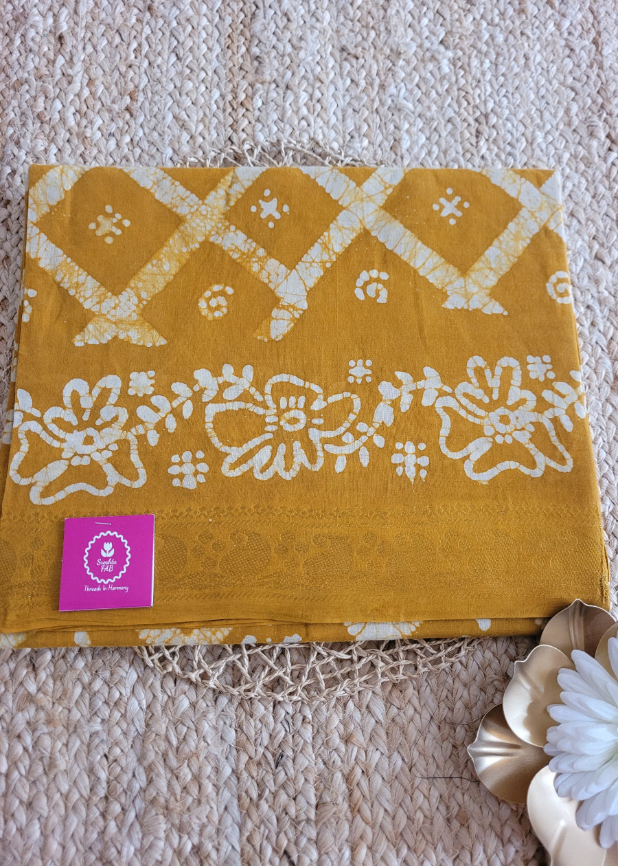 Golden Yellow Colour Batik Cotton Saree- TN