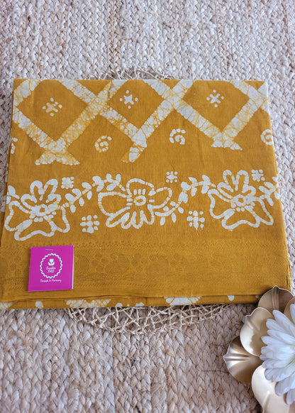 Golden Yellow Colour Batik Cotton Saree- TN