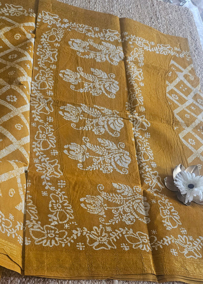 Golden Yellow Colour Batik Cotton Saree- TN