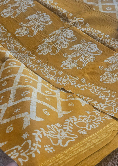 Golden Yellow Colour Batik Cotton Saree- TN