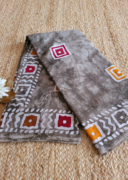 Washed Brown Colour Pure Cotton Saree- Jaipur