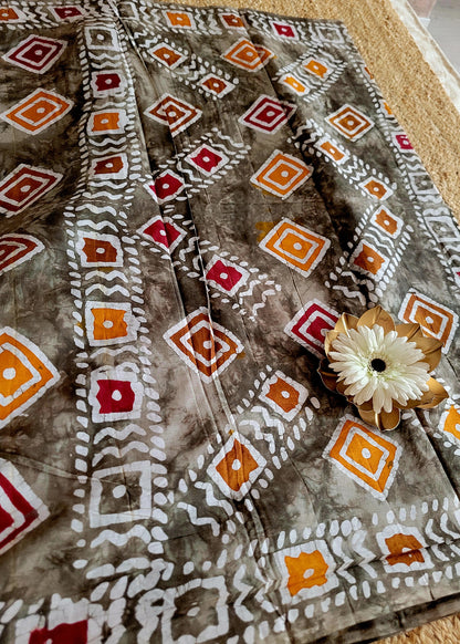 Washed Brown Colour Pure Cotton Saree- Jaipur