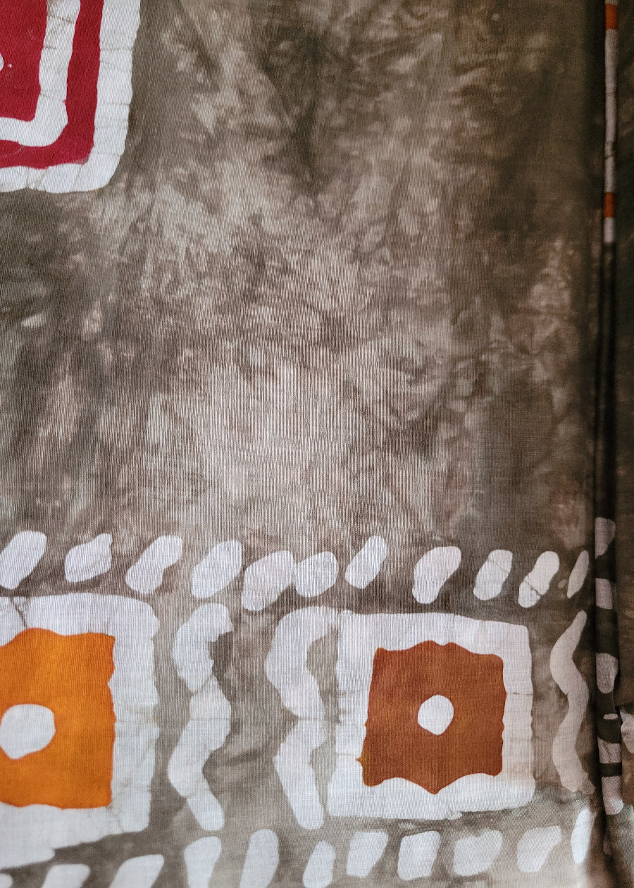 Washed Brown Colour Pure Cotton Saree- Jaipur